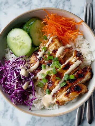 Bang Bang Chicken with Steamed Rice and Veggies Recipe