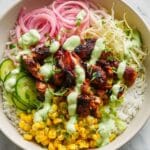 Oven-Baked BBQ Chicken Rice Bowls with Creamy Cilantro Ranch Recipe