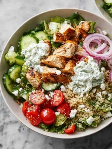 Greek Chicken Bowls with Tzatziki and Veggie Toppings Recipe