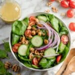Spinach Salad with Red Wine Vinaigrette, Cherry Tomatoes, Feta, and Walnuts Recipe