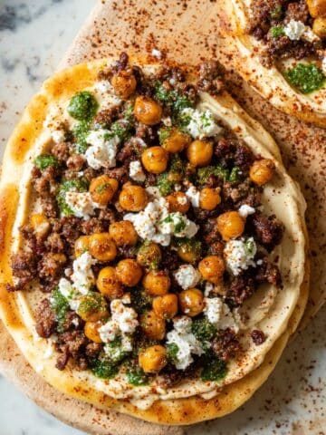Mediterranean Flatbread Pizza with Spiced Lamb, Chickpeas, and Feta Recipe