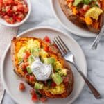 Sweet Potato Breakfast with Scrambled Eggs, Salsa, and Avocado Recipe
