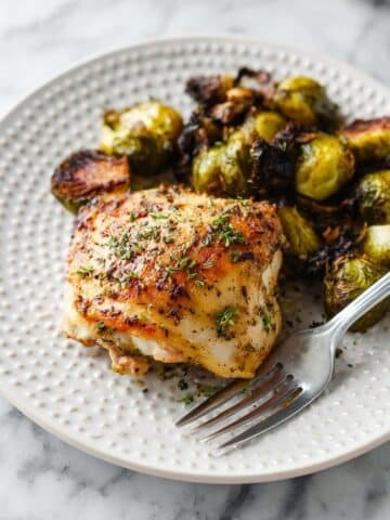 Oven Baked Honey Mustard Chicken Thighs and Brussels Sprouts Recipe