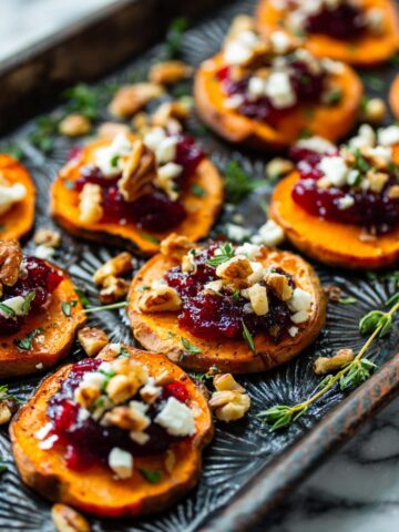 Sweet Potato Rounds with Cranberry Sauce Feta and Hazelnuts Recipe