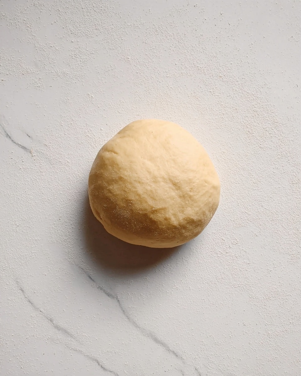 A single smooth ball of dough with a pale beige color sits alone in the center of a white marbled surface, showing slight texture and a soft matte finish without any toppings or decoration, casting a gentle shadow beneath it. photo taken with an iphone --ar 4:5 --v 7