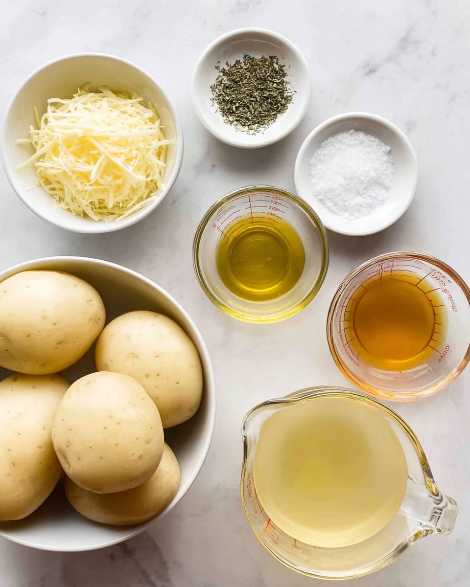 The image shows a white bowl filled with four round, smooth, and pale dough balls in the bottom left corner. Around the bowl, six small white dishes and clear glass measuring cups contain different ingredients: in the top left, a white bowl holds a pale yellow shredded ingredient; next to it, a small white bowl is filled with green dried herbs, and beside that is a small white bowl of white salt crystals. In the center, a clear glass bowl contains a clear to pale yellow liquid. Next to it on the right are two glass measuring cups, one holding a yellow oil and the other a light amber liquid. All items are placed on a white marbled surface. photo taken with an iphone --ar 4:5 --v 7
