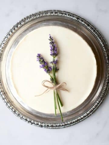 Honey Lavender Cheesecake with Violet Food Coloring and Honey Sour Cream Topping Recipe