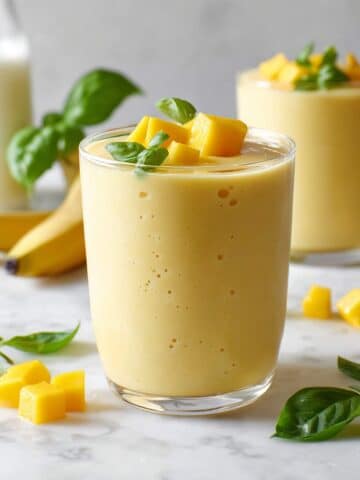 Creamy Mango Banana Smoothie with Lime and Fresh Herbs Recipe