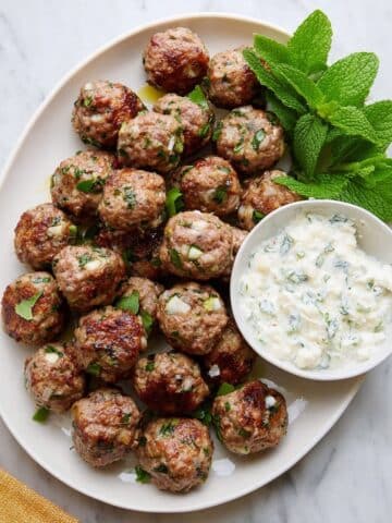 Oven-Baked Lamb Meatballs with Fresh Mint Tzatziki Recipe