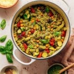 Zucchini Pesto Pasta with Roasted Tomatoes and Chickpeas Recipe