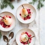 Cranberry Poached Pears with Mascarpone and Hazelnuts Recipe
