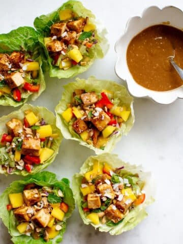 Thai Mango Cabbage Wraps with Crispy Tofu and Peanut Sauce Recipe