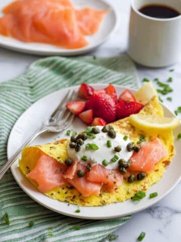 Smoked Salmon Omelette with Capers and Creme Fraiche Recipe