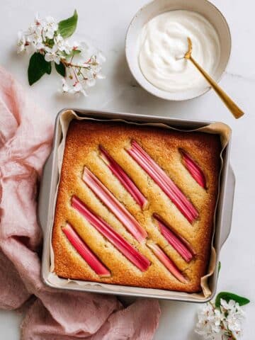 Moist Rhubarb Sourdough Discard Cake Recipe