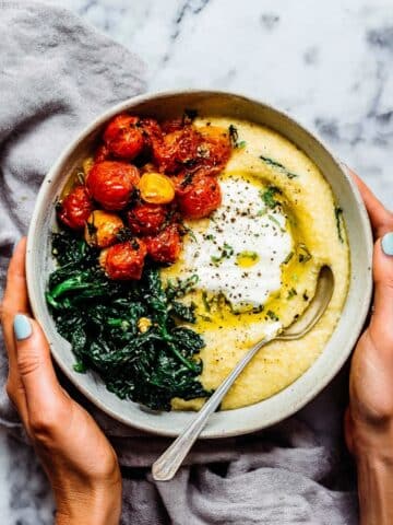 Soft Polenta with Blistered Tomatoes, Kale, and Yogurt Recipe