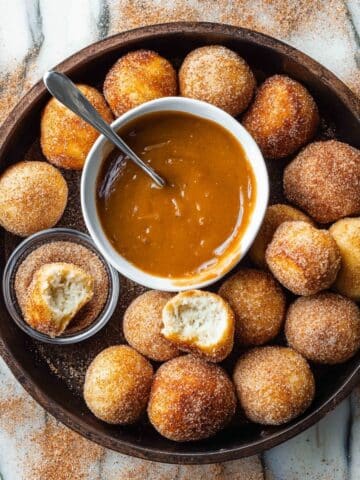 Air Fryer Churro Donut Holes with Caramel Sauce Recipe