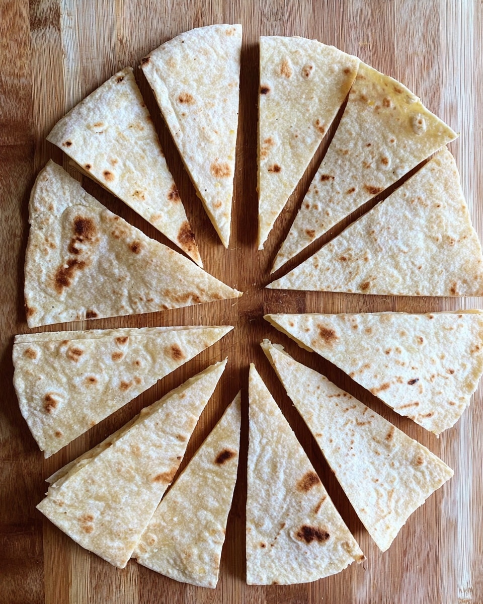 A circle made of light brown flatbread pieces is arranged on a wooden board. The flatbread is cut into small triangular shapes, forming a complete round shape with the tips pointing outward. The flatbread layers show a soft texture with small brown spots. The wooden board has a natural wood grain visible beneath the bread. photo taken with an iphone --ar 4:5 --v 7