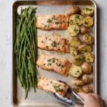Sheet Pan Salmon with Lemon Parmesan Green Beans and Baby Potatoes Recipe