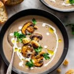 Creamy Mushroom Soup with Croutons and Fresh Herbs Recipe