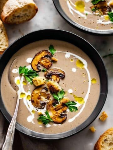 Creamy Mushroom Soup with Croutons and Fresh Herbs Recipe
