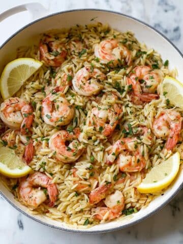 One Pot Garlic Butter Shrimp and Orzo Recipe