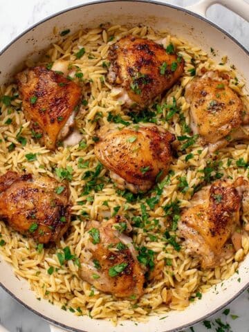 One Pot Garlic Butter Chicken and Orzo Recipe