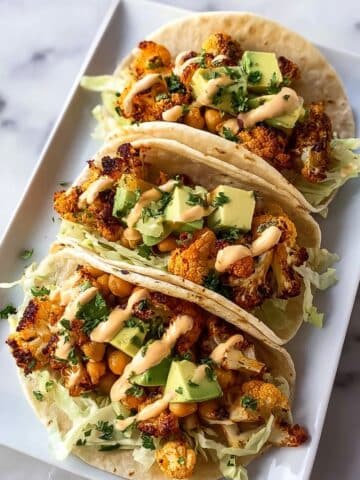 Buffalo Cauliflower and Chickpea Tacos with Vegan Ranch Dressing Recipe