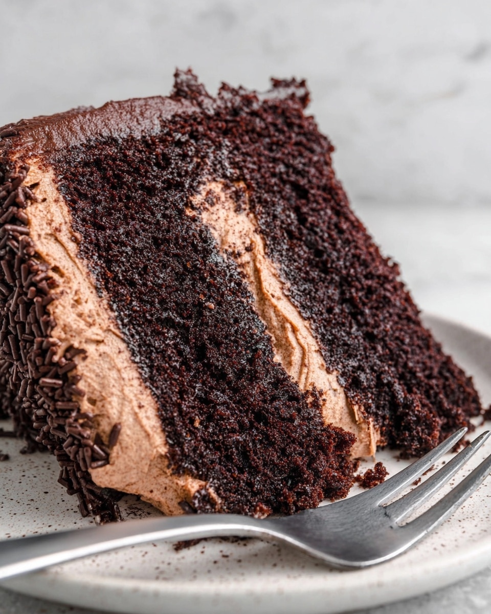 A round chocolate cake with thick, smooth, and glossy chocolate frosting covers the top and sides, showing swirling textured patterns. The cake is two layers with a rich chocolate color inside, visible where one large slice is taken out from the front right. The cake sits on a shiny silver platter against a white marbled surface, and there are bright red roses in the background adding a vibrant contrast. photo taken with an iphone --ar 4:5 --v 7