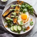Crispy Rice Bowl with Browned Butter Sweet Potatoes and Herby Green Tahini Recipe