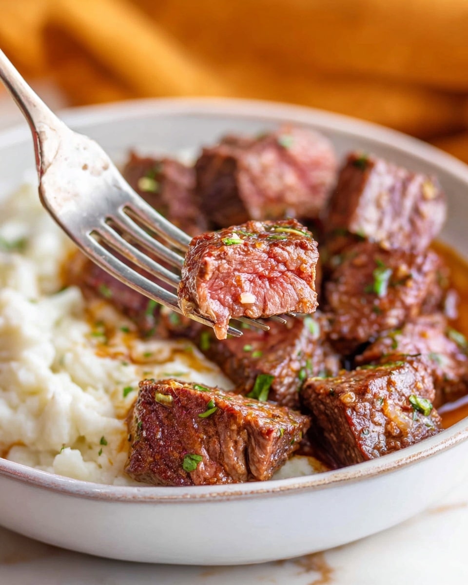 The image shows many pieces of cooked beef, browned and seasoned with small bits of green herbs and garlic. Each piece looks juicy with a slight shine from the cooking juices. The beef pieces are irregular in shape and closely packed together, all resting on a dark surface that contrasts with the meat. The texture looks tender and moist, with some pieces showing a bit of seared crust. photo taken with an iphone --ar 4:5 --v 7