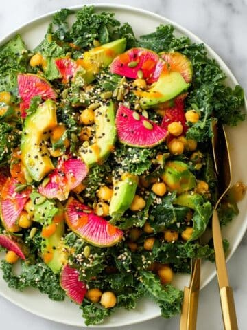 Kale Salad with Roasted Chickpeas and Carrot Ginger Dressing Recipe