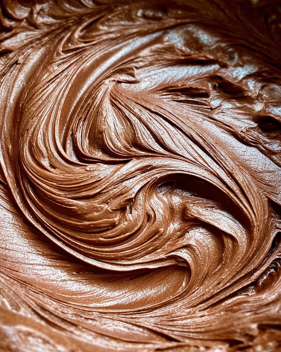 A close-up view of a smooth, thick, and creamy chocolate mixture being stirred, showing swirls and wave-like textures that form rich, shiny folds of dark brown color, filling the entire frame with a glossy and velvety appearance, on a white marbled texture background. photo taken with an iphone --ar 4:5 --v 7