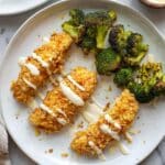 Potato Chip Crusted Chicken Fingers with Ranch and Roasted Broccoli Recipe