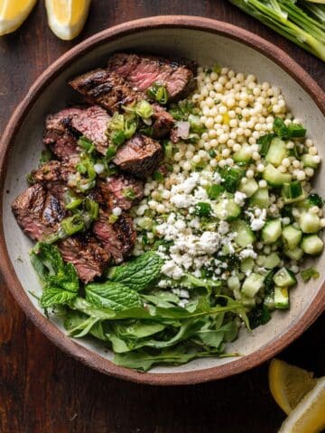 Grilled Skirt Steak with Lemon Herb Couscous Salad Recipe