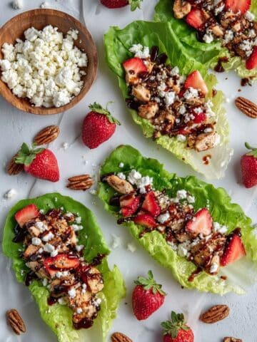 Balsamic Chicken Lettuce Wraps with Strawberries, Pecans, and Feta Recipe