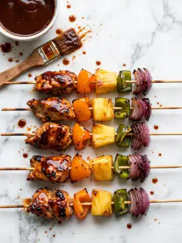 Hawaiian Chicken Kabobs with Sweet Potatoes and Coconut Rice Recipe